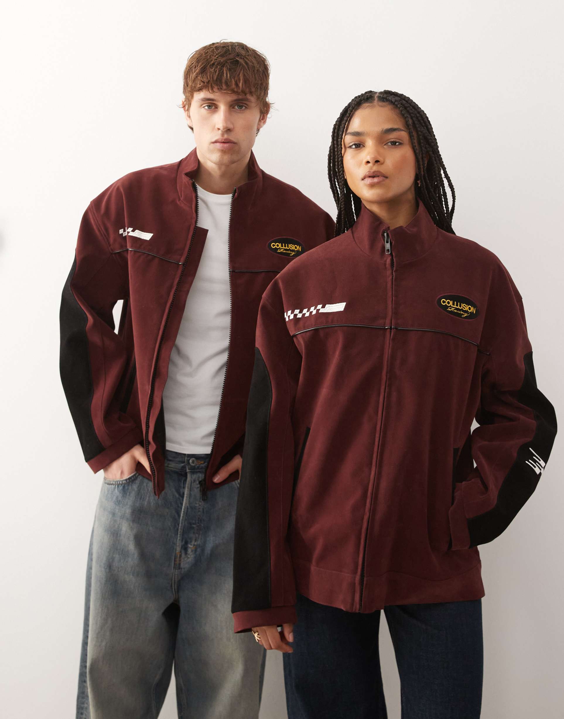 collusion unisex motocross facing suedette jacket