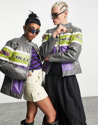 COLLUSION Unisex motocross jacket in grey and purple