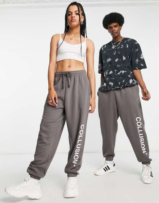 COLLUSION - Unisex - Mørkegrå joggingbukser med logo, 3 af 4