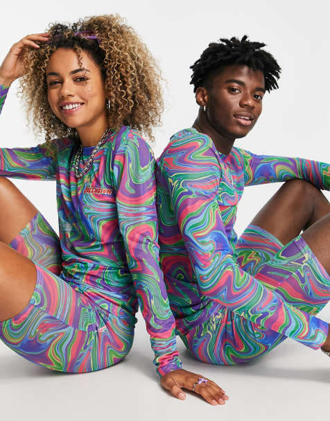 COLLUSION Unisex muscle fit long sleeve mesh t-shirt in all over print co-ord - view 1