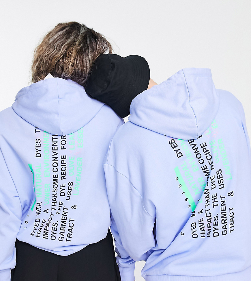 COLLUSION Unisex natural dye hoodie with text print in blue