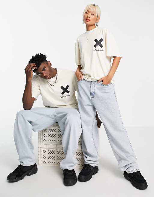 COLLUSION Unisex – Naturvit t-shirt av bomull med logga - WHITE, 3 av 4