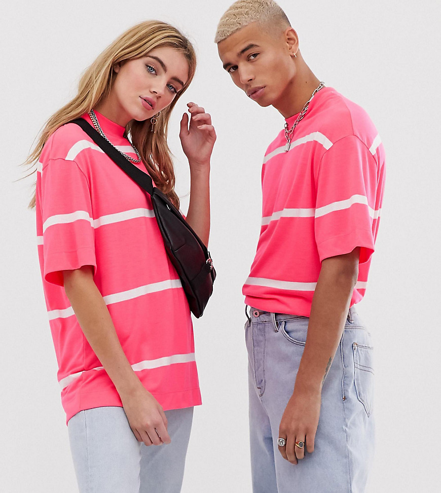 COLLUSION Unisex neon stripe t-shirt in pink