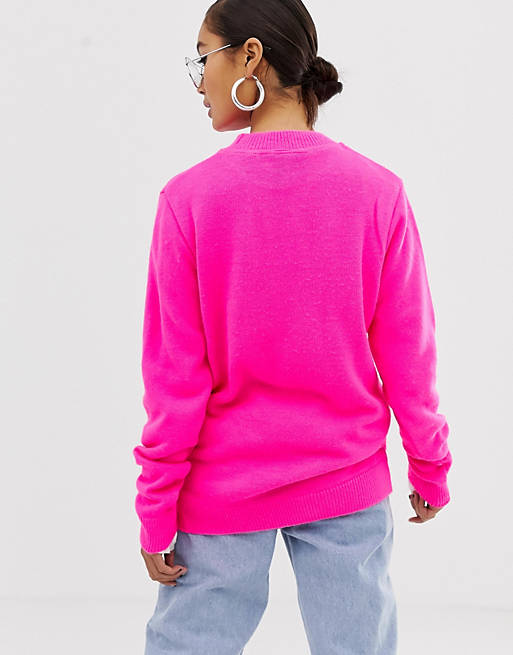 Louis Vuitton, ronde hals trui met neon roze logo - Unique