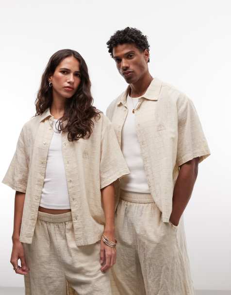 COLLUSION Unisex - Neutral oversized strandskjorte med korte ærmer og firkantet pasform - view 1