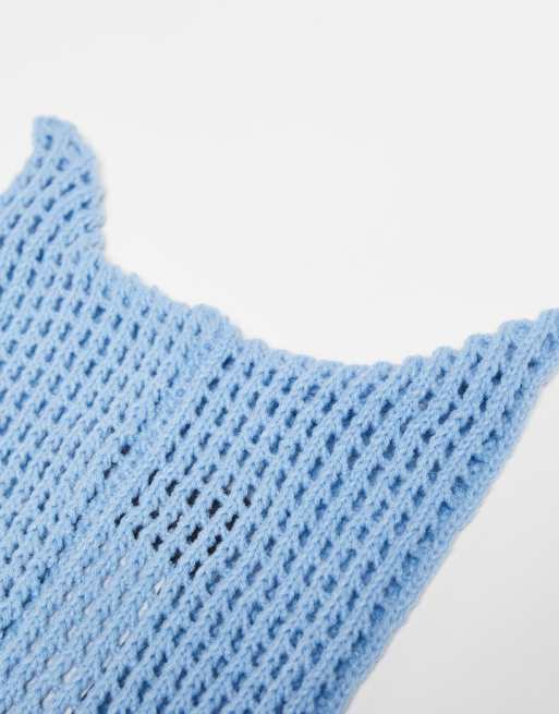 COLLUSION Unisex – Niebieska dzianinowa czapka beanie z ażurowym splotem, 2 z 4