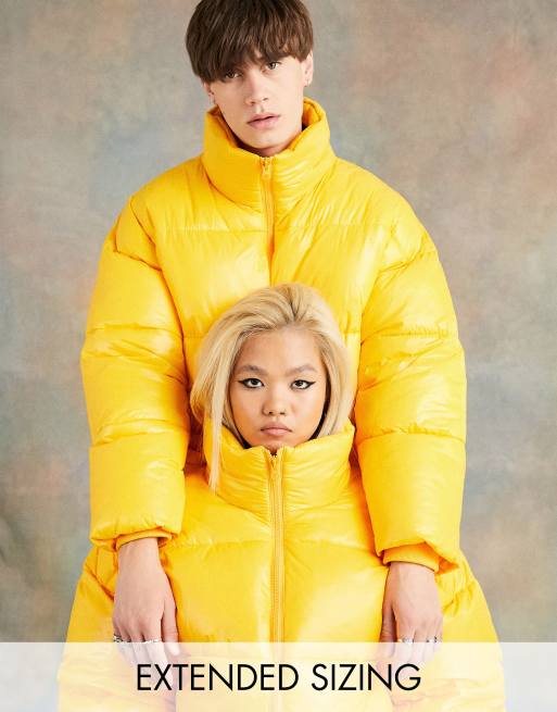 mustard long puffer coat