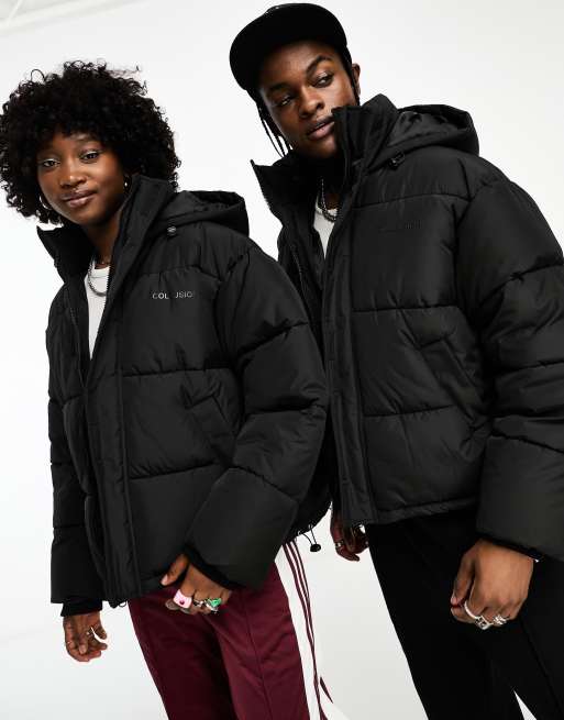 COLLUSION Unisex nylon puffer jacket with branding in black | ASOS