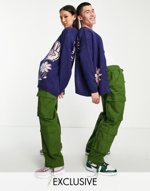 COLLUSION Unisex – Obszerne spodnie bojówki w kolorze khaki w stylu lat 90.