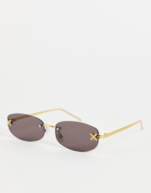 COLLUSION Unisex - Occhiali da sole senza bordo con logo in strass, colore oro
