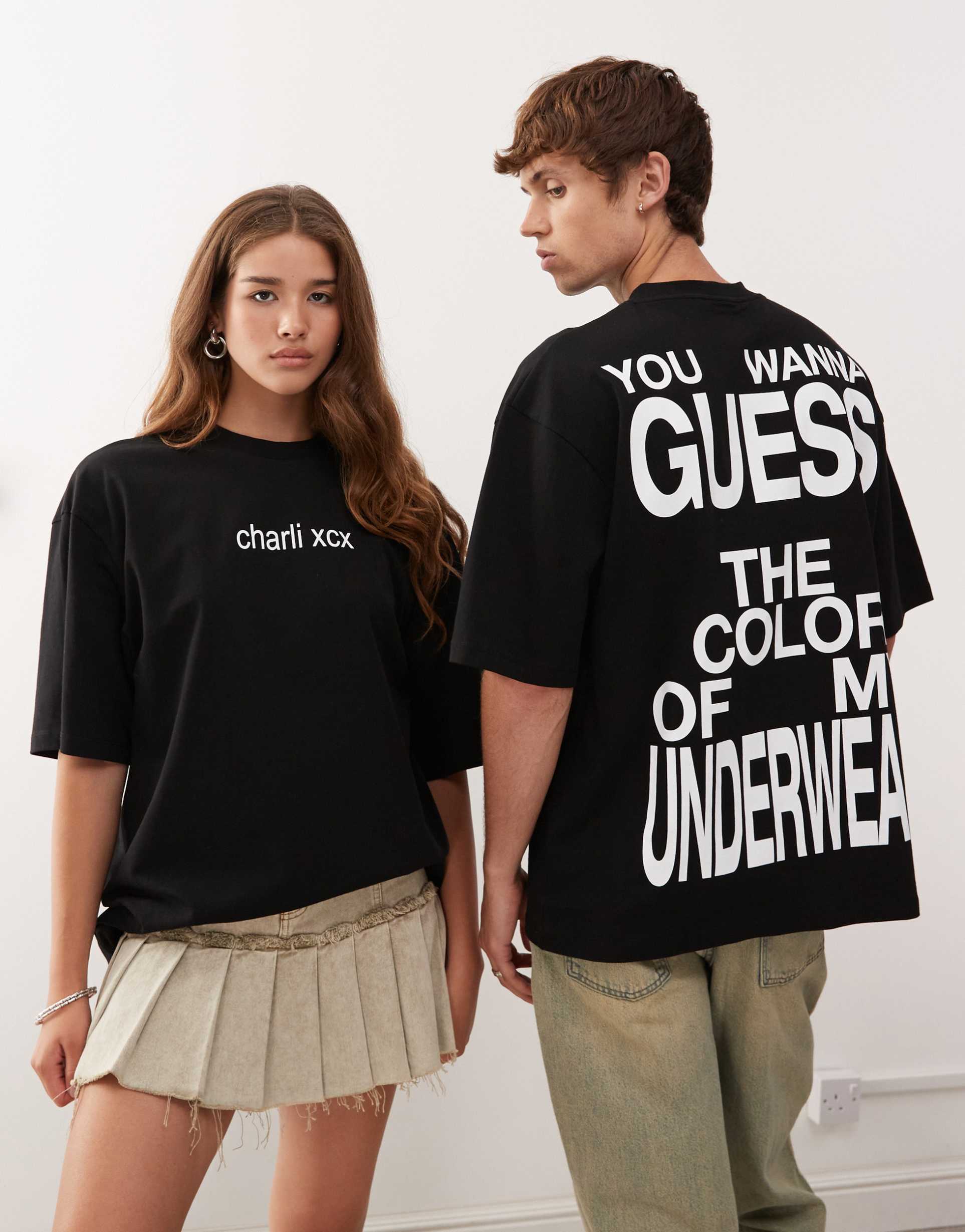 collusion unisex official charli xcx brat relaxed skater fit back graphic t-shirt in black