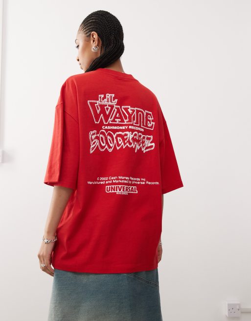 COLLUSION Unisex Official Lil Wayne back graphic skater t-shirt in red, 2 of 4