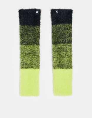 Collusion Unisex Ombre Fluffy Knit Arm Warmers In Neon Yellow