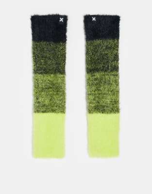 Unisex ombre fluffy knit arm warmers in neon yellow