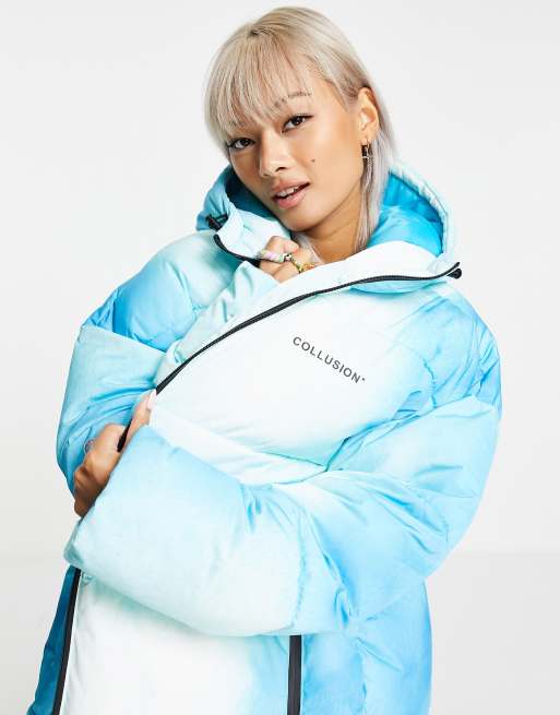 COLLUSION Unisex ombre submarine puffer jacket in blue