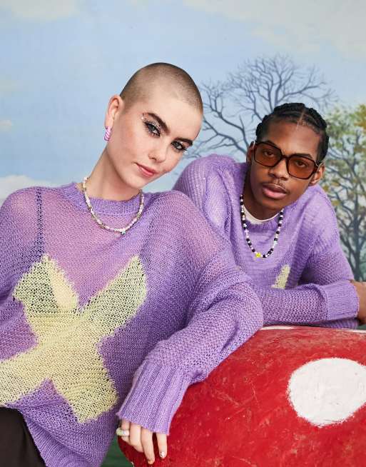 COLLUSION Unisex - Open gebreide trui met 'X' jacquardprint