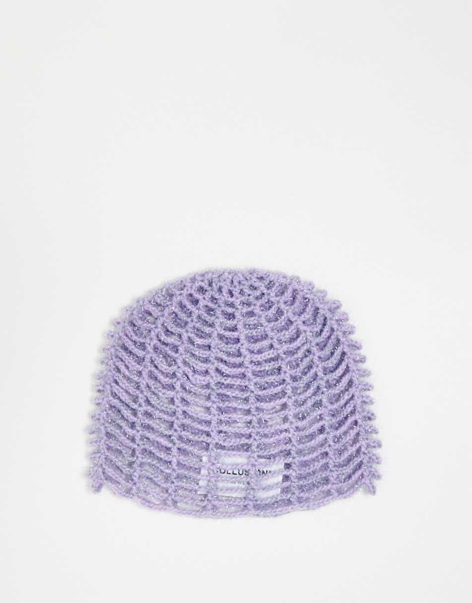 COLLUSION Unisex open weave festival glitter beanie in purple