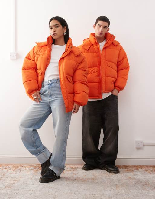 COLLUSION Unisex – Orange pufferjacka med huva, 3 av 4