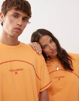 Collusion Unisex Orange T-shirt With Contrast Stitch