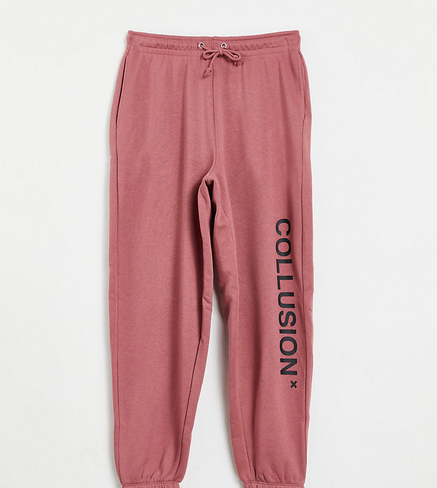 COLLUSION Unisex organic cotton blend logo sweatpants in dusty pink