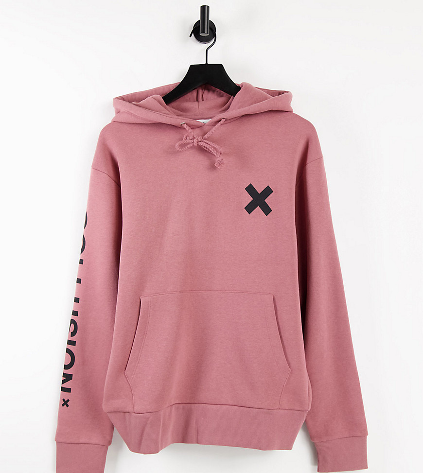 COLLUSION Unisex organic cotton logo hoodie in dusty pink