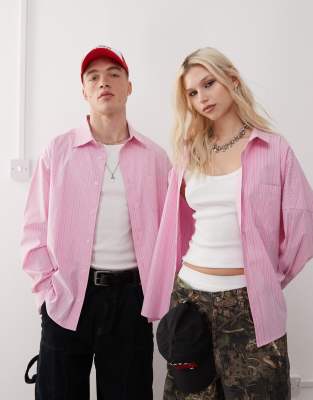 COLLUSION Unisex - Oversize-Hemd in Rosa mit Streifen