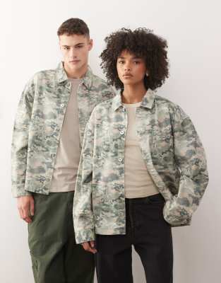 COLLUSION Unisex - Oversize-Hemdjacke mit Military-Muster-Bunt