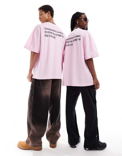COLLUSION Unisex – Oversize-T-Shirt aus Pikee in Rosa mit Logo-Grafik am Rücken, 3 von 4
