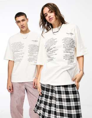 COLLUSION Unisex – Oversize-T-Shirt in Ecru mit Textprint