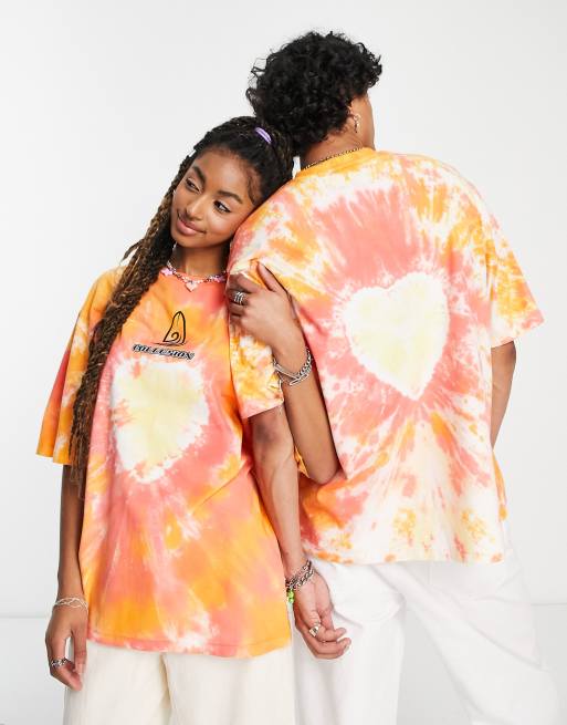 COLLUSION Unisex – Oversize-T-Shirt mit Print und Batikmuster in Orange