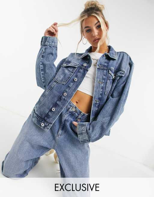 COLLUSION Unisex - Oversized blå denimjakke i stonewash