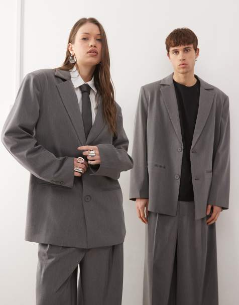 COLLUSION Unisex oversized blazer co-ord in charcoal - view 1