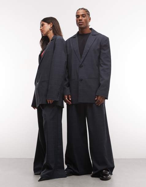 COLLUSION Unisex oversized blazer co-ord in navy check - view 1