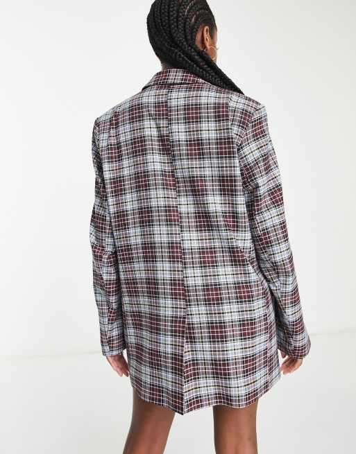 COLLUSION Unisex oversized blazer in burgundy and blue check, 4 of 4