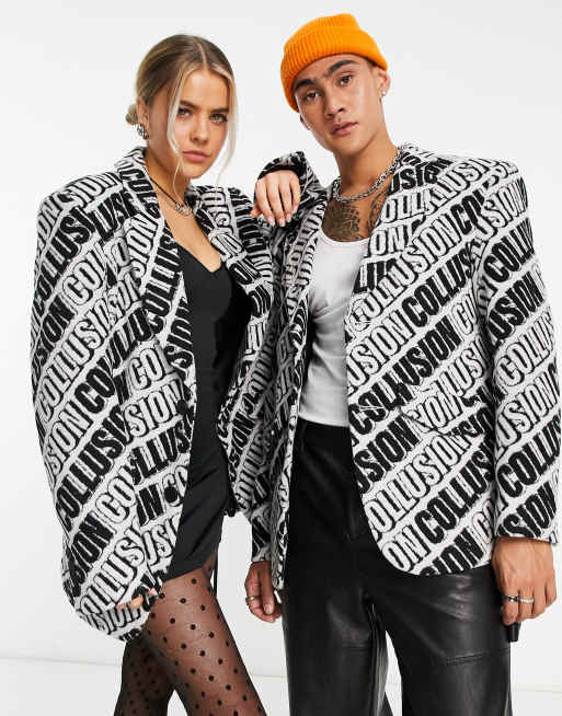 COLLUSION Unisex oversized blazer in jacquard print 