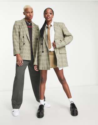 COLLUSION UNISEX oversized blazer in neutral check-Multi