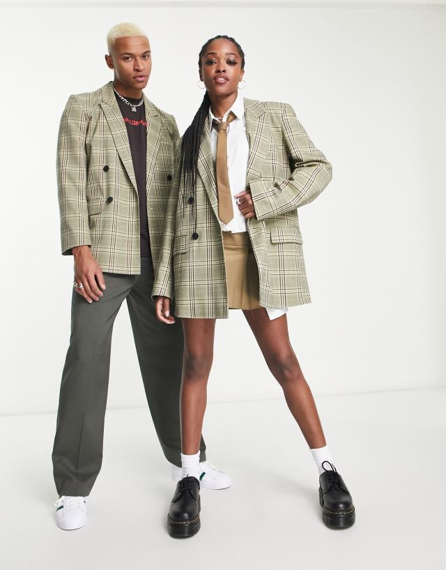 COLLUSION UNISEX oversized blazer in neutral check