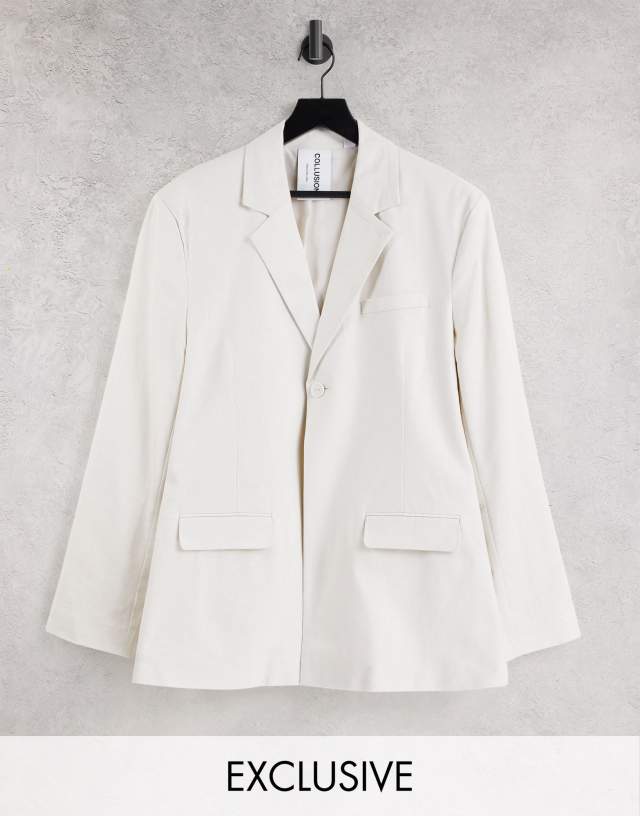 COLLUSION Unisex oversized blazer in off white