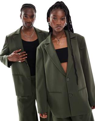 Collusion Unisex oversized blazer in olive part of a set