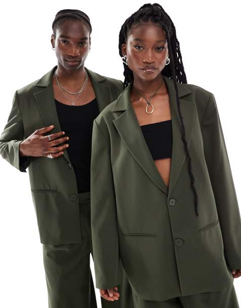 COLLUSION Unisex oversized blazer in olive (part of a set) - view 1