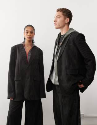 Collusion Unisex Oversized Blazer In Pinstripe - Part Of A Set-black