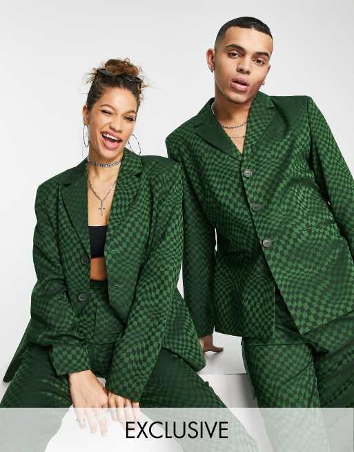 COLLUSION Unisex - Oversized blazer met vervormd dambordmotief