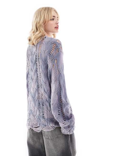 collusion-unisex-oversized-bleached-cable-knit-jumper-in-blue-asos