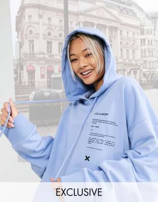 Collusion Unisex Oversized Blues Hoodie With Print | ModeSens