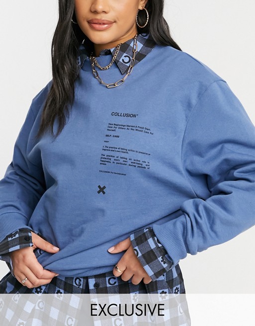 COLLUSION Unisex oversized blues sweatshirt with print co-ord