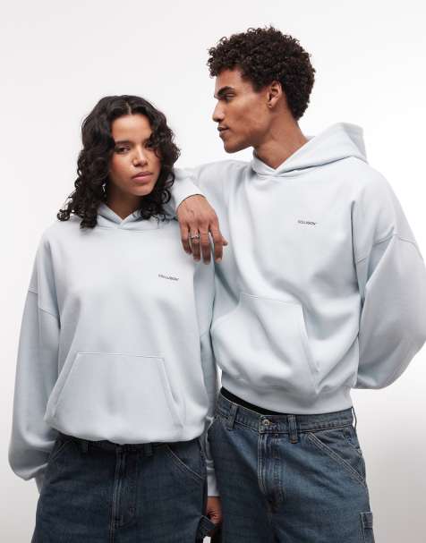 COLLUSION Unisex Oversized boxy logo hoodie in baby blue - view 1