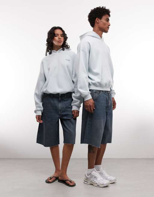 COLLUSION Unisex Oversized boxy logo hoodie in baby blue, 2 of 4