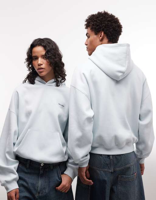 COLLUSION Unisex Oversized boxy logo hoodie in baby blue, 4 of 4