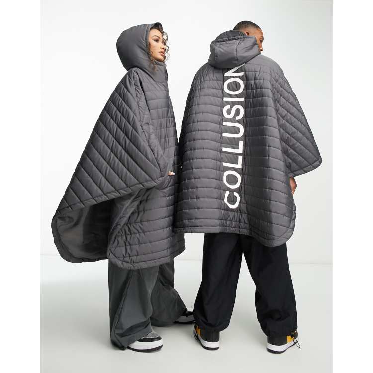 COLLUSION Unisex oversized branded quilted poncho in grey ASOS