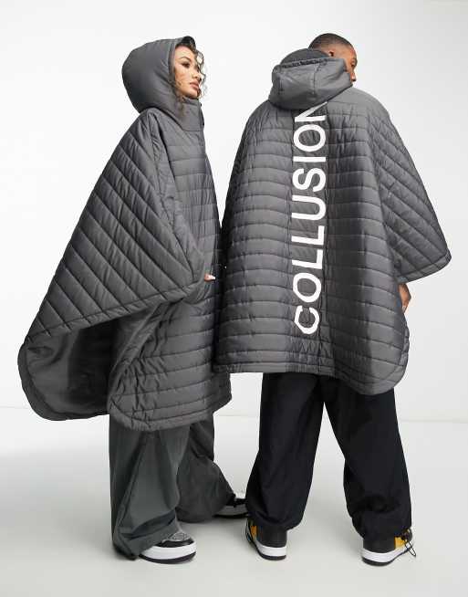 COLLUSION Unisex oversized branded quilted poncho in grey ASOS